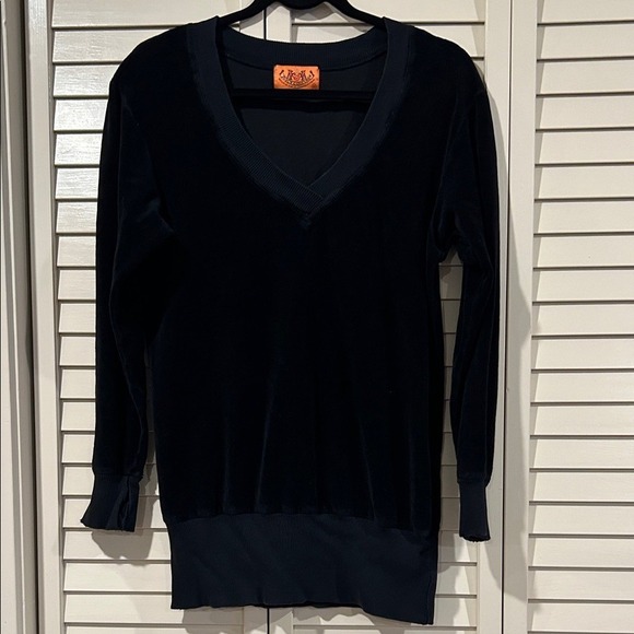 Juicy Couture Sweaters - Vintage Y2K Juicy Couture Black Velvet V-Neck Sweater Size Small